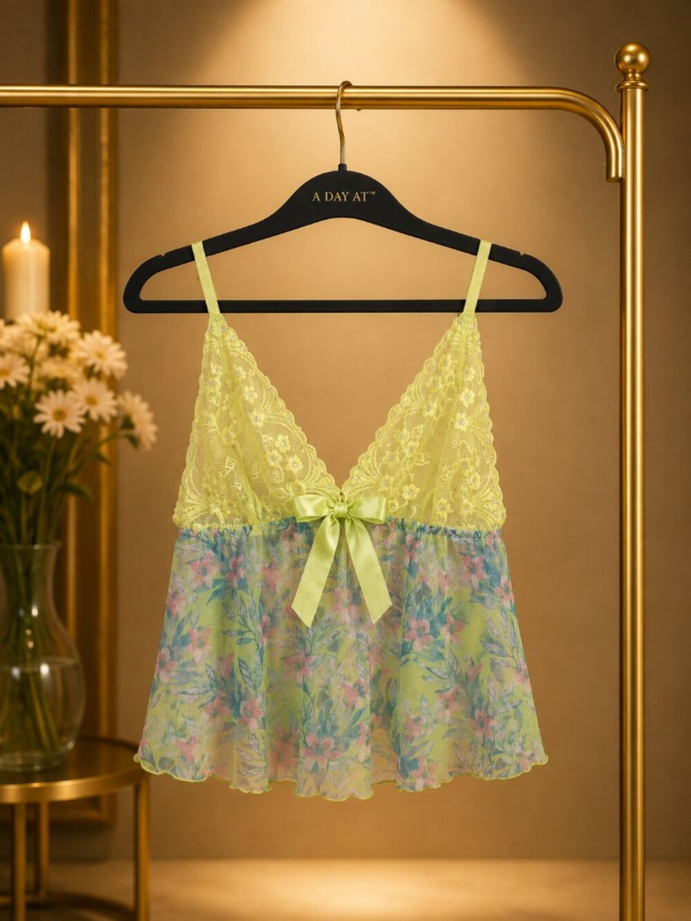 Y2K Fairycore Carrie Amber Coquette Floral Lace Sheer Babydoll Cami Crop Top M